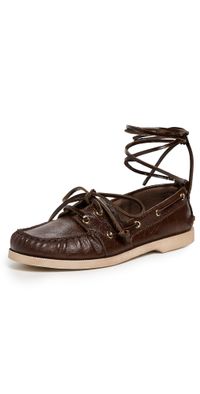 Golden Goose Wrinkled Leather Boat Shoes Dark Brown 38
