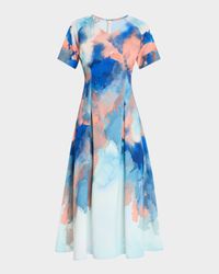Modern-Fit Watercolor Crepe De Chine Midi Dress