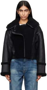Victoria Beckham Blouson noir en peau retournée à panneaux