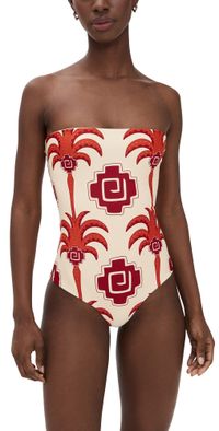 Johanna Ortiz Ecru/Red/ Wine Alta Mar One Piece Ecru/Red/Wine L