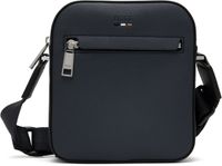 BOSS Navy Grained Faux-Leather Reporter Bag