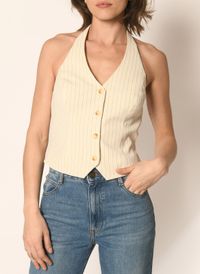 Kookai - Top Col V rayé - Taille 42 - Blanc