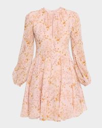 Floral Georgette Long-Sleeve Mini Dress