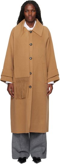 KIMHĒKIM Tan Alpaca Fringe Scarf Long Coat