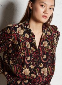 Maison Hotel - Blouse col chemise imprimée en coton - Taille L - Multicolore