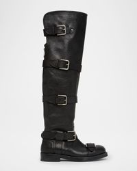 Leather Buckle Over-The-Knee Boots
