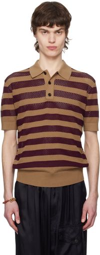 Dries Van Noten Polo beige et bourgogne à rayures