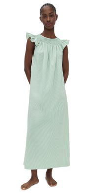 Folkloore Malagassy Smocked Nightdress Green Stripes One Size