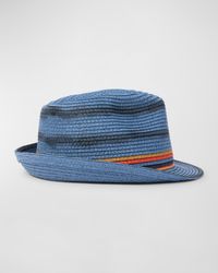 Men's Trilby Bright Stripe Straw Fedora Hat