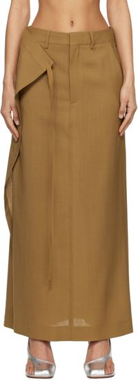 MM6 Maison Margiela Tan Tailoring Wool Canvas Tie Maxi Skirt