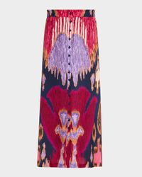 Bastien Ikat-Print Button-Front Midi Skirt
