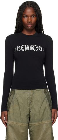 032c T-shirt à manches longues ajusté noir à imprimés SOS