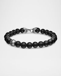 Men's Spiritual Beads Bracelet with Diamonds and Silver, 8mm