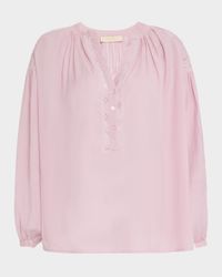 Ruched Lace-Inset Pintuck Blouse