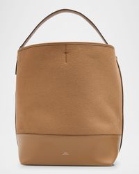 Belted Wool & Leather Tote Bag