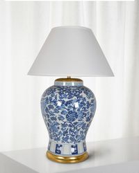 Floral Vase Lamp With Golden Accents