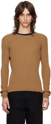 Dries Van Noten Brown Striped Crewneck Sweater