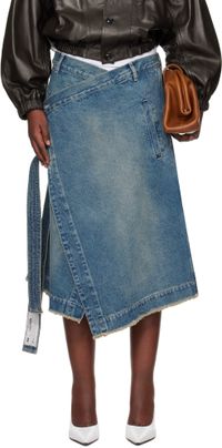 LU'U DAN Blue Apron Denim Midi Skirt