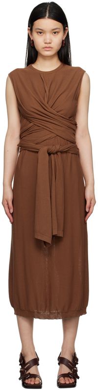 LEMAIRE Brown Knotted Midi Dress