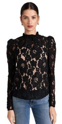 WAYF Emma Puff Sleeve Lace Top Ivory Lace XXL