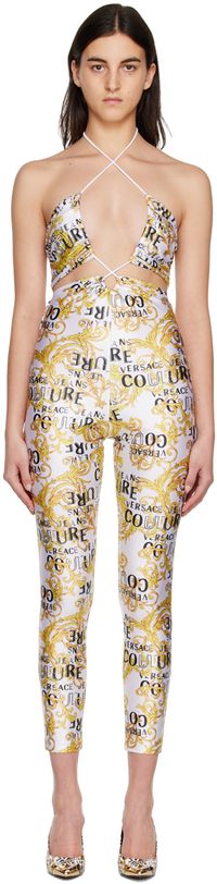 Versace Jeans Couture White & Yellow Printed Jumpsuit