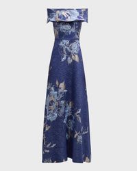 Off-Shoulder Metallic Flower Jacquard Gown