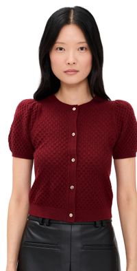alice + olivia Sabine Puff Sleeve Crop Cardigan Oxblood M