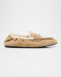 Shearling Lined Suede Penny Loafers