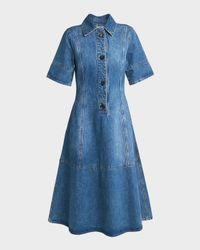 Half-Placket Short-Sleeve Denim Mini Shirtdress