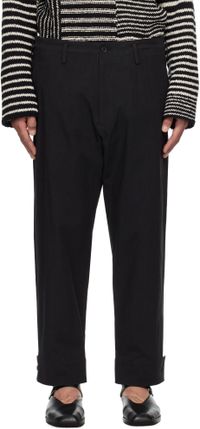 YOHJI YAMAMOTO Black Belted Hem Trousers