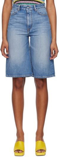 GANNI Short bleu en denim à cinq poches