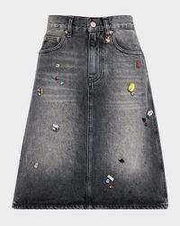 Charm Embellished Denim A-Line Skirt