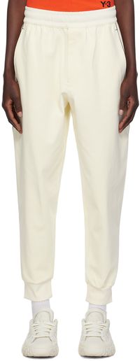 Y-3 Pantalon de détente blanc cassé à logo contrecollé
