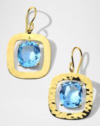 Rock Candy Rainbow Crinkle Medium Cushion Topaz Earrings in 18K Gold