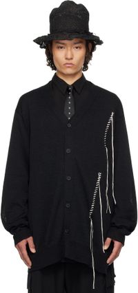 YOHJI YAMAMOTO Black 10G Plated Crossed Pattern Cardigan