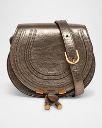 Marcie Small Saddle Crossbody Bag in Metallic Leather