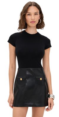 alice + olivia Sydney Vegan Leather A Line Dress With Pocket Detail Black 4