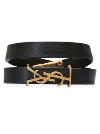 Men's Leather & Goldtone Metal Wrap Bracelet - Nero - Size Medium