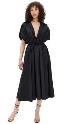 Norma Kamali Belted Flared Midi Shirt Dress Black XS