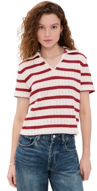 Madewell Crochet Knit V Neck Sweater Tee Red Ochre XS