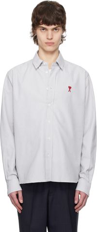 AMI Paris Blue & White Cotton Button-Down Ami de Coeur Shirt