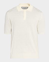 Men's Diamond Knit Wool Short-Sleeve Polo Sweater