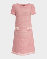 Fringe-Trim Melange Knit Shift Dress
