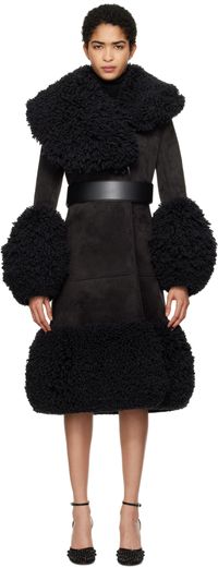 ALAÏA Black Knitted Tailored Faux-Shearling Coat