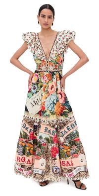 Camilla Tiered Dress with Neck Frill Aromatic Amor S