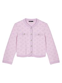 Women's Cardigan in Jacquard-Effect Knit - Pale Pink - Size XS