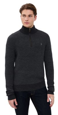 Polo Ralph Lauren Merino Textured Quarter Zip Sweater Charcoal Combo L