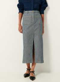 Sessun - Jupe midi droite en coton mélangé - Taille 42 - Bleu