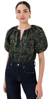 Ulla Johnson Talie Silk Short Sleeve Blouse DESERT JASPER 2