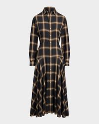 Plaid Twill Paneled Shirtdress